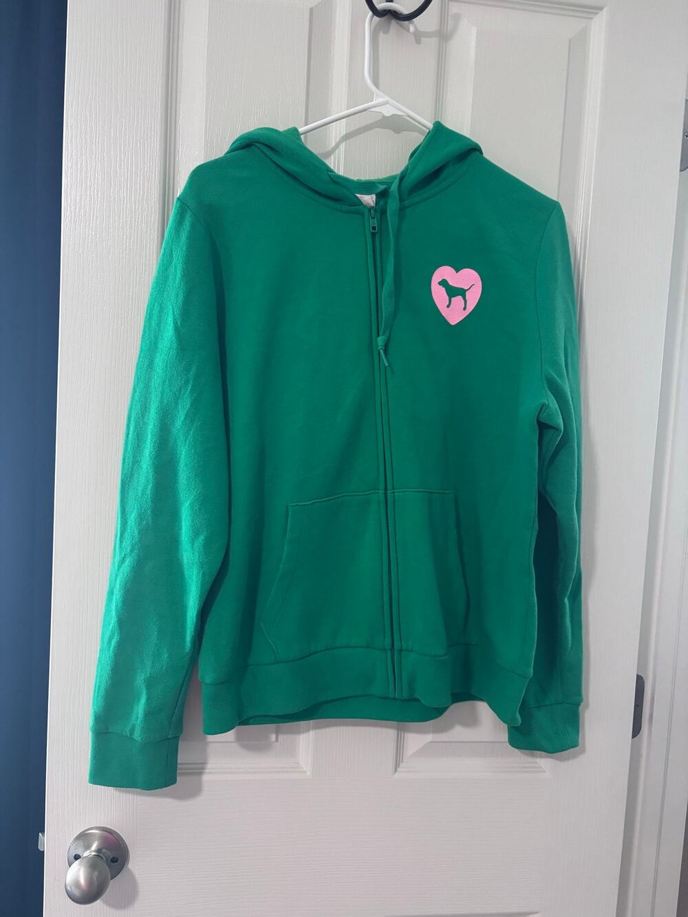PINK Victoria’s Secret Green LOVE PINK Dog Logo Full Zip Hoodie Large Y2K